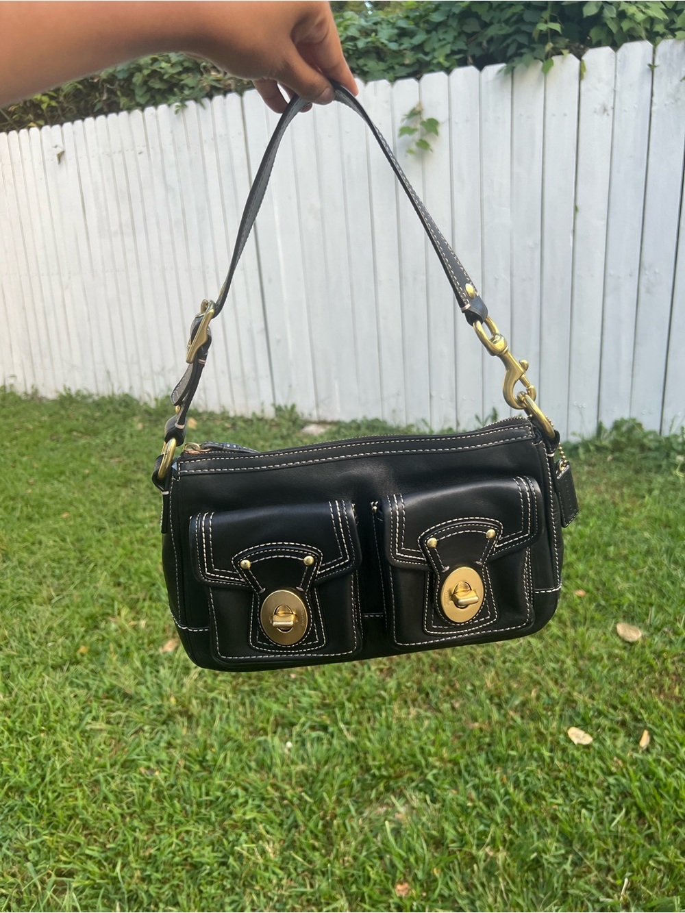 Coach Black Leather Shoulder Bag with Gold Hardware